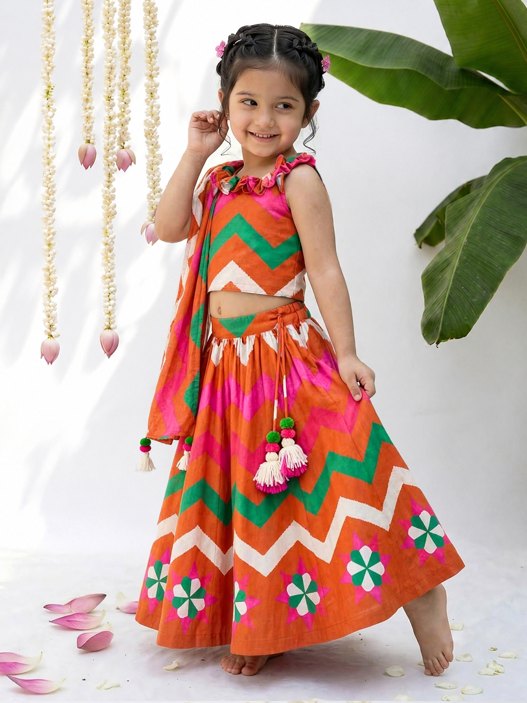 orange Pankhudi Printed Lehenga Set