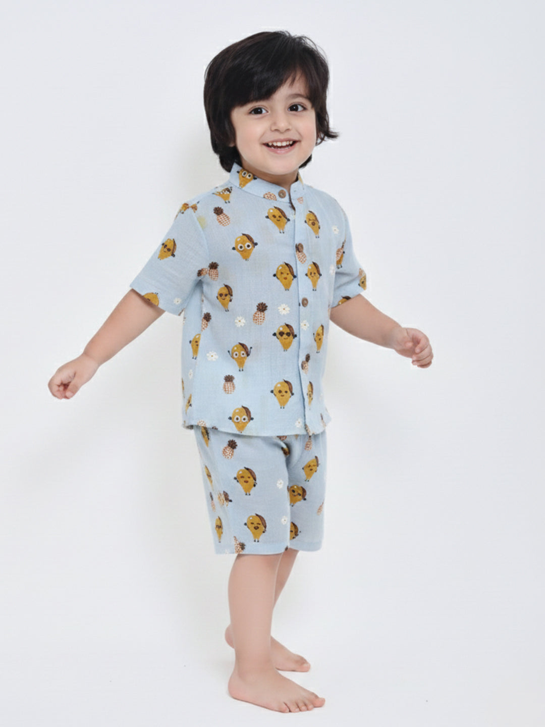 Sky blue printed shirt & Shorts set