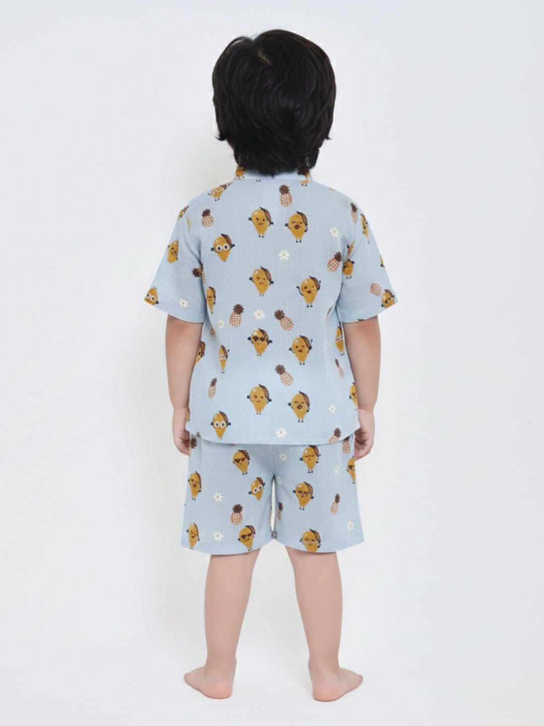 Sky blue printed shirt & Shorts set