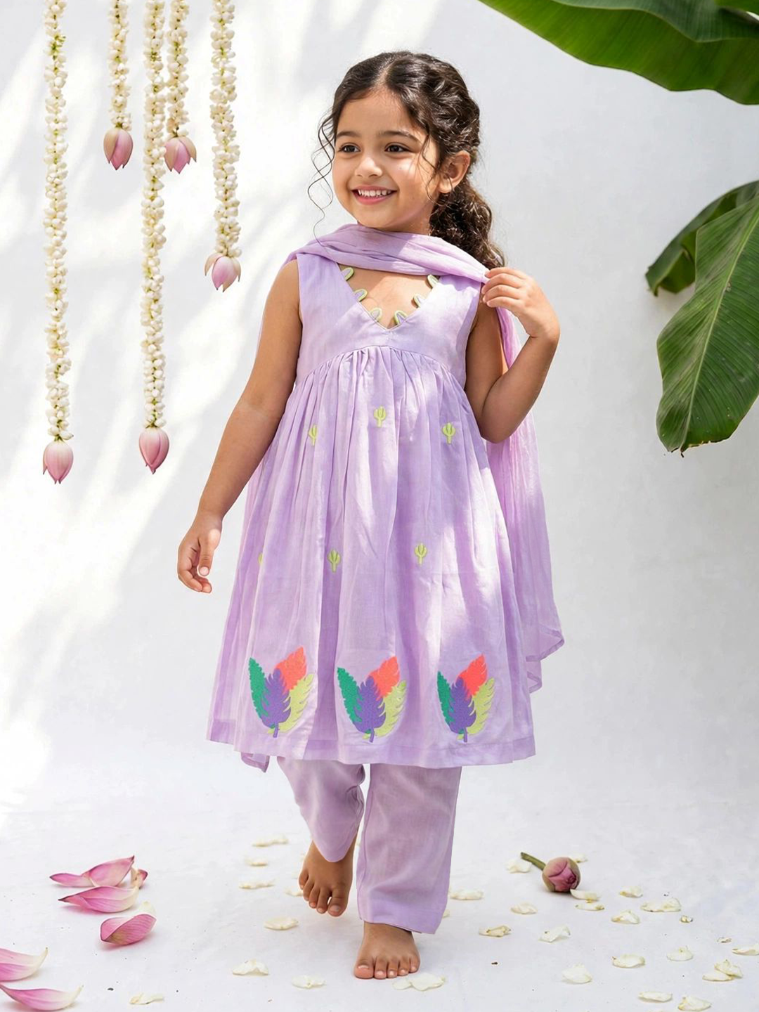 Girls Lavender Cotton Festive Set