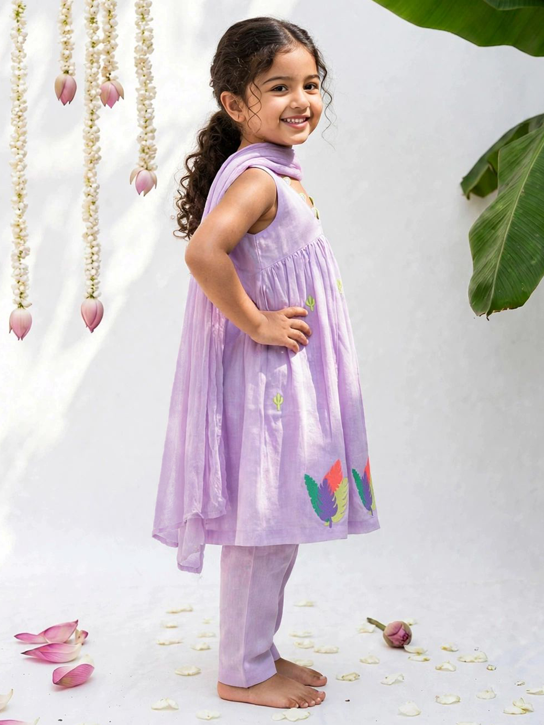 Girls Lavender Cotton Festive Set