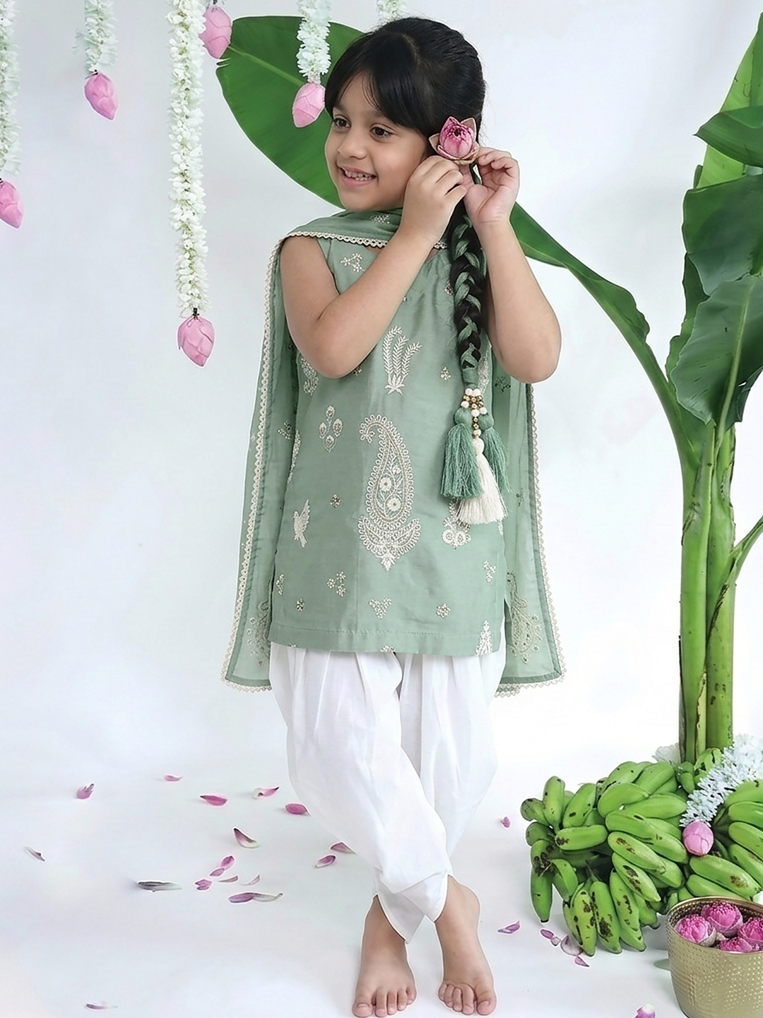Embroidered Paisley Girls Festive Set