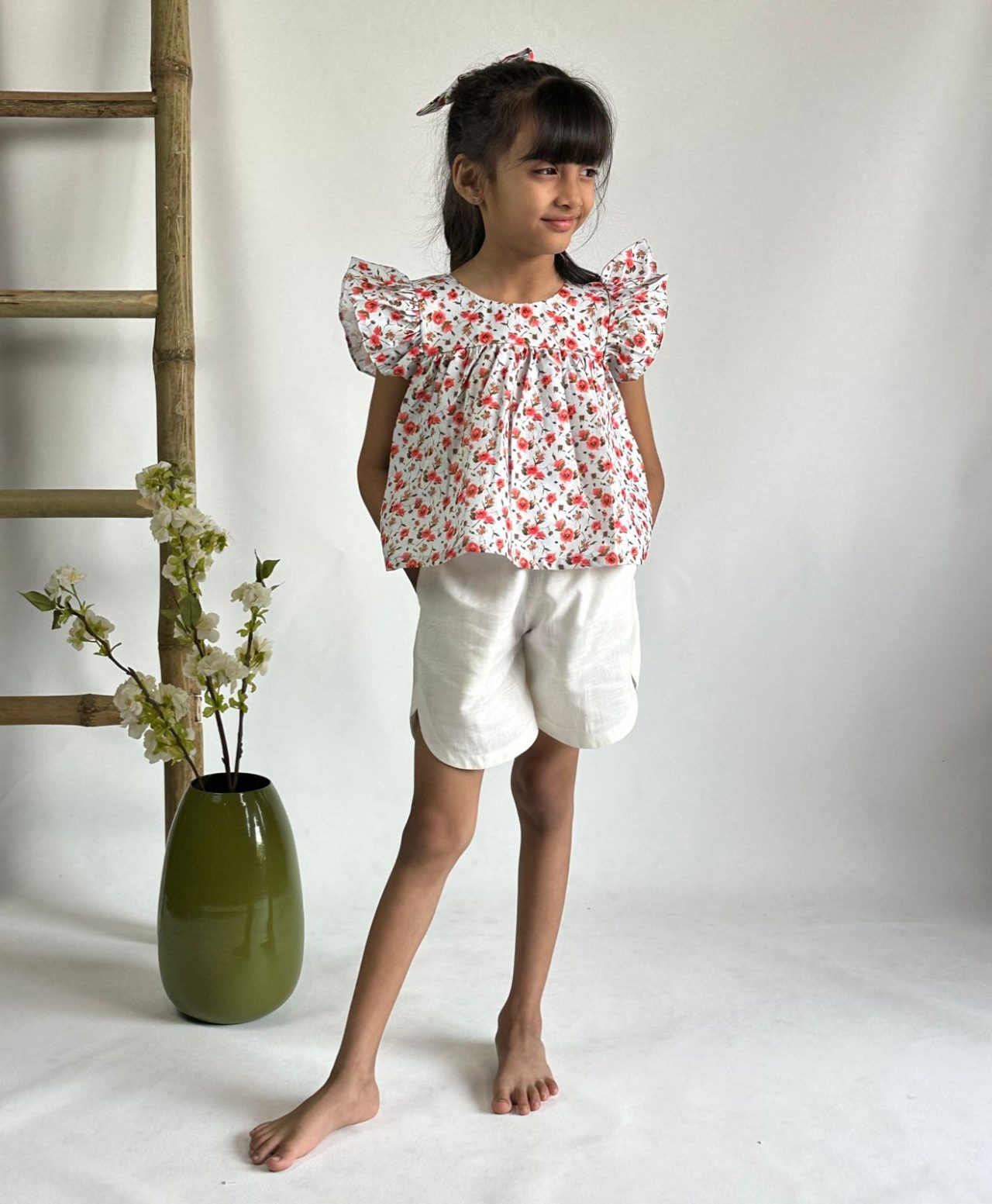 Floral Ruffle Top With Shorts