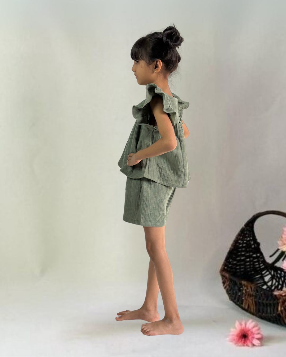 Olive Ruffle Shorts