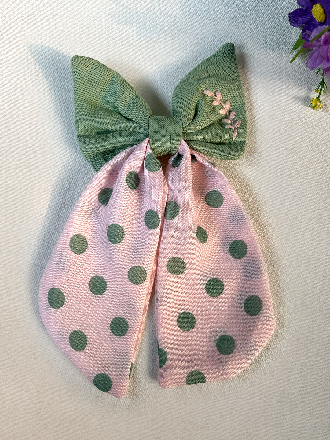 Green Polka Dot Bow