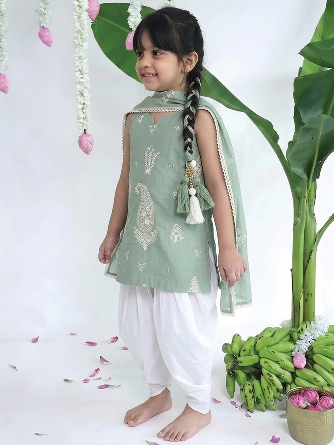 Embroidered Paisley Girls Festive Set