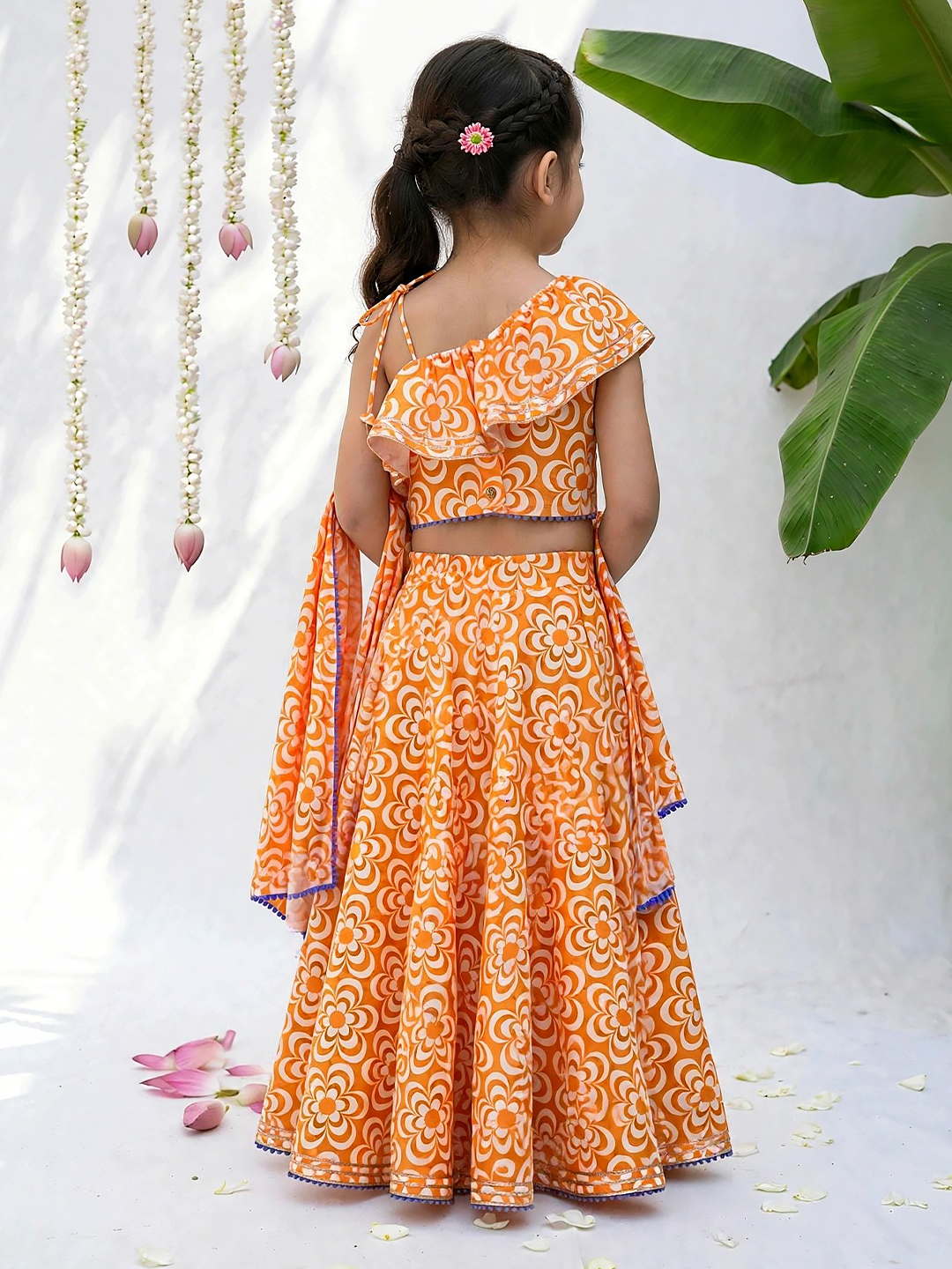 Bloom Girls Orange Festive Lehenga Set
