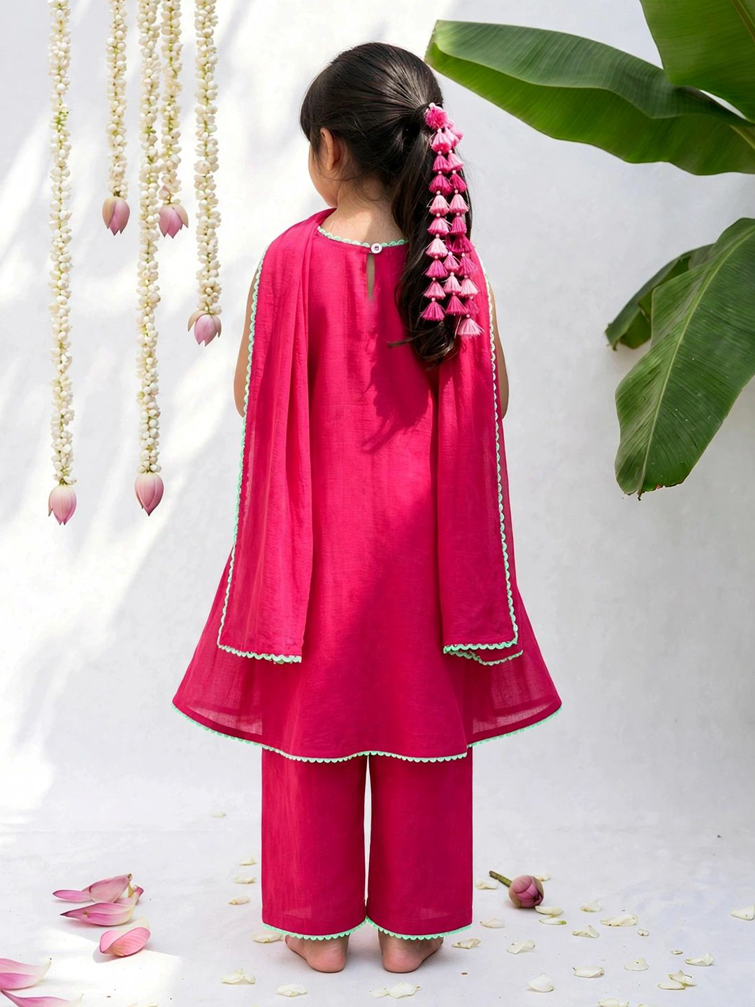 Magenta Pink Embroidered Tunic Set