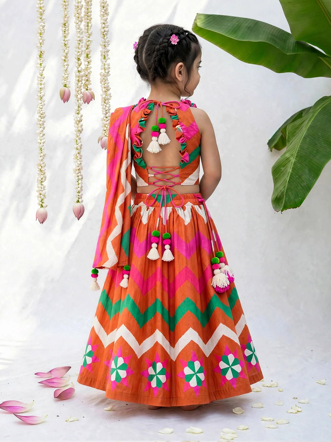 orange Pankhudi Printed Lehenga Set