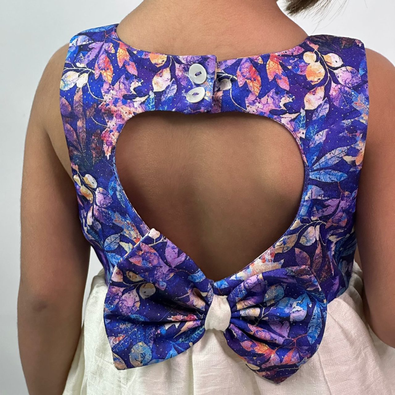 Off-white and Violet Leaf Printed Dress