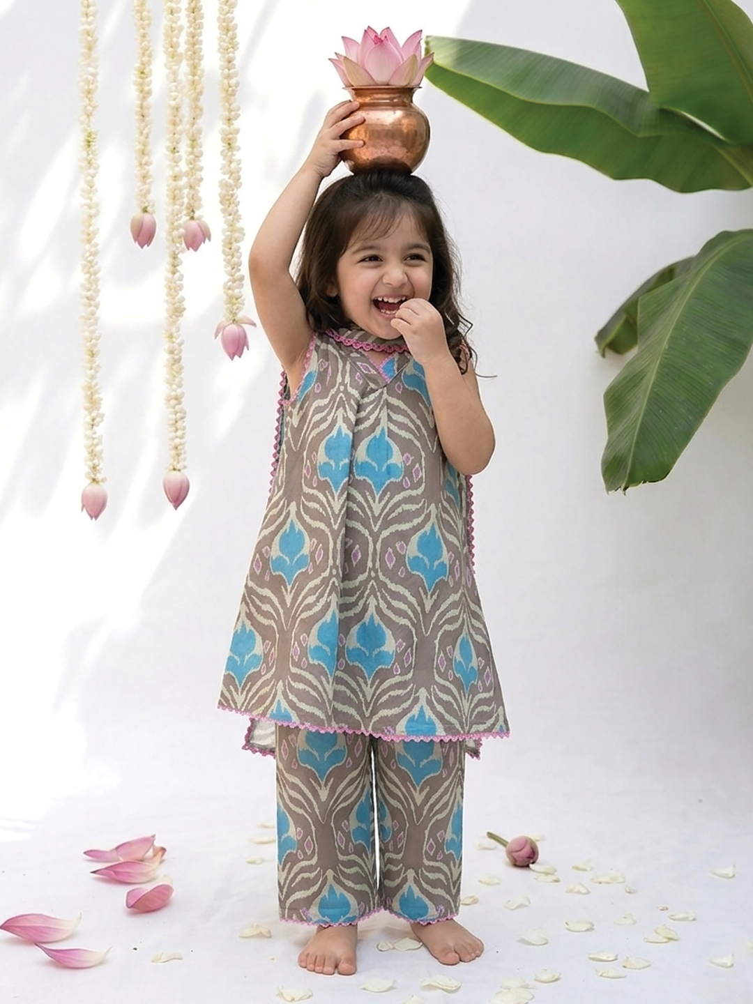 Light Green Ikat Printed Tunic Set