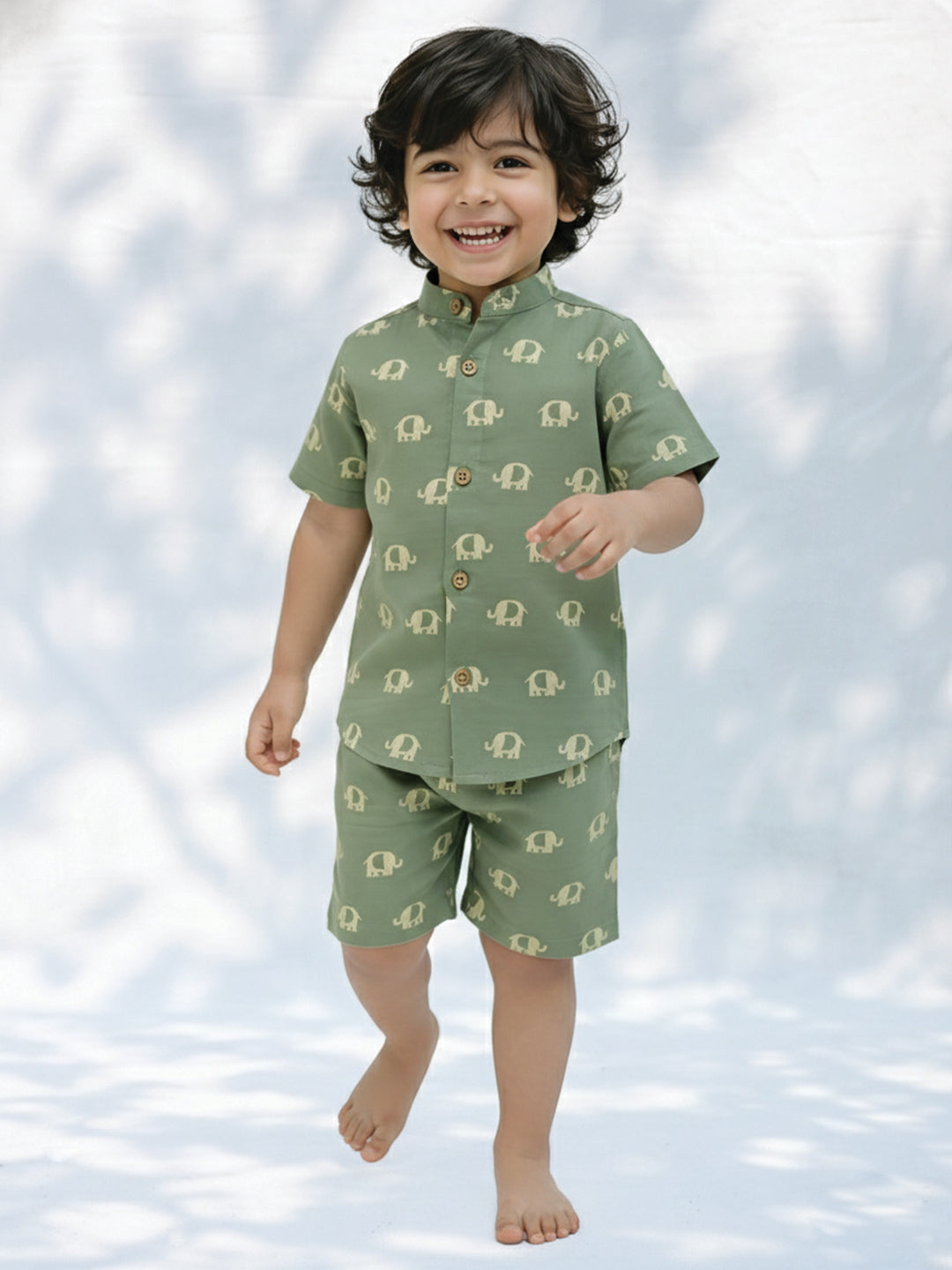 Green Elephant Printed Shirt & Short set