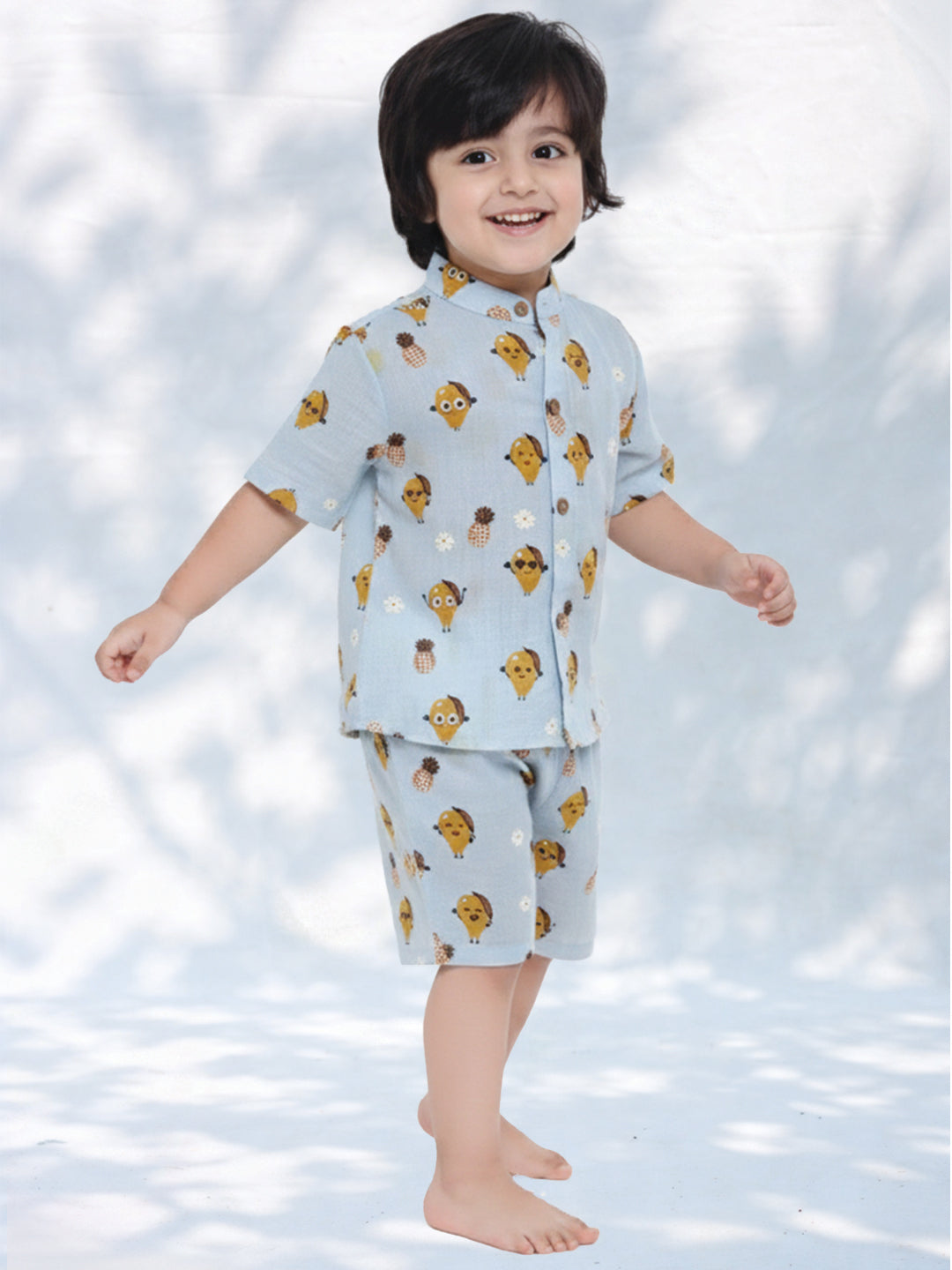 Sky blue printed shirt & Shorts set