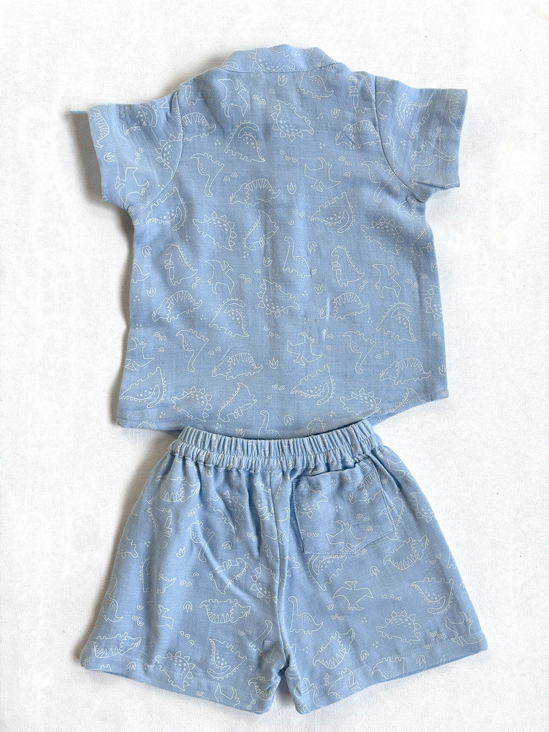 Light Blue Dino Printed Cotton Co-ord Set for Baby Boys