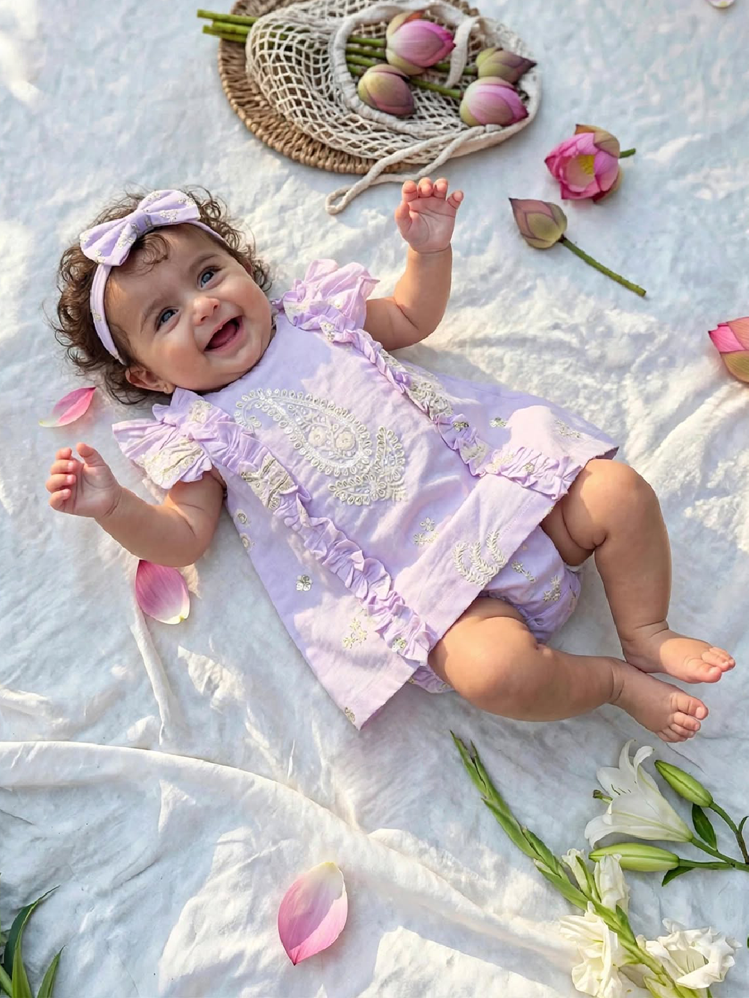 Lavender Chikankari Baby Frock