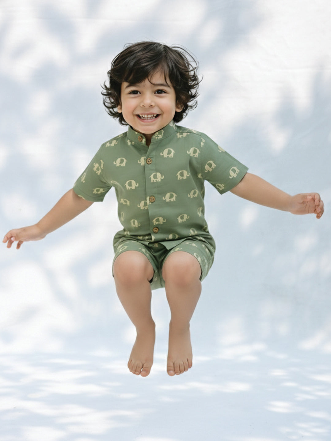 Green Elephant Printed Shirt & Short set