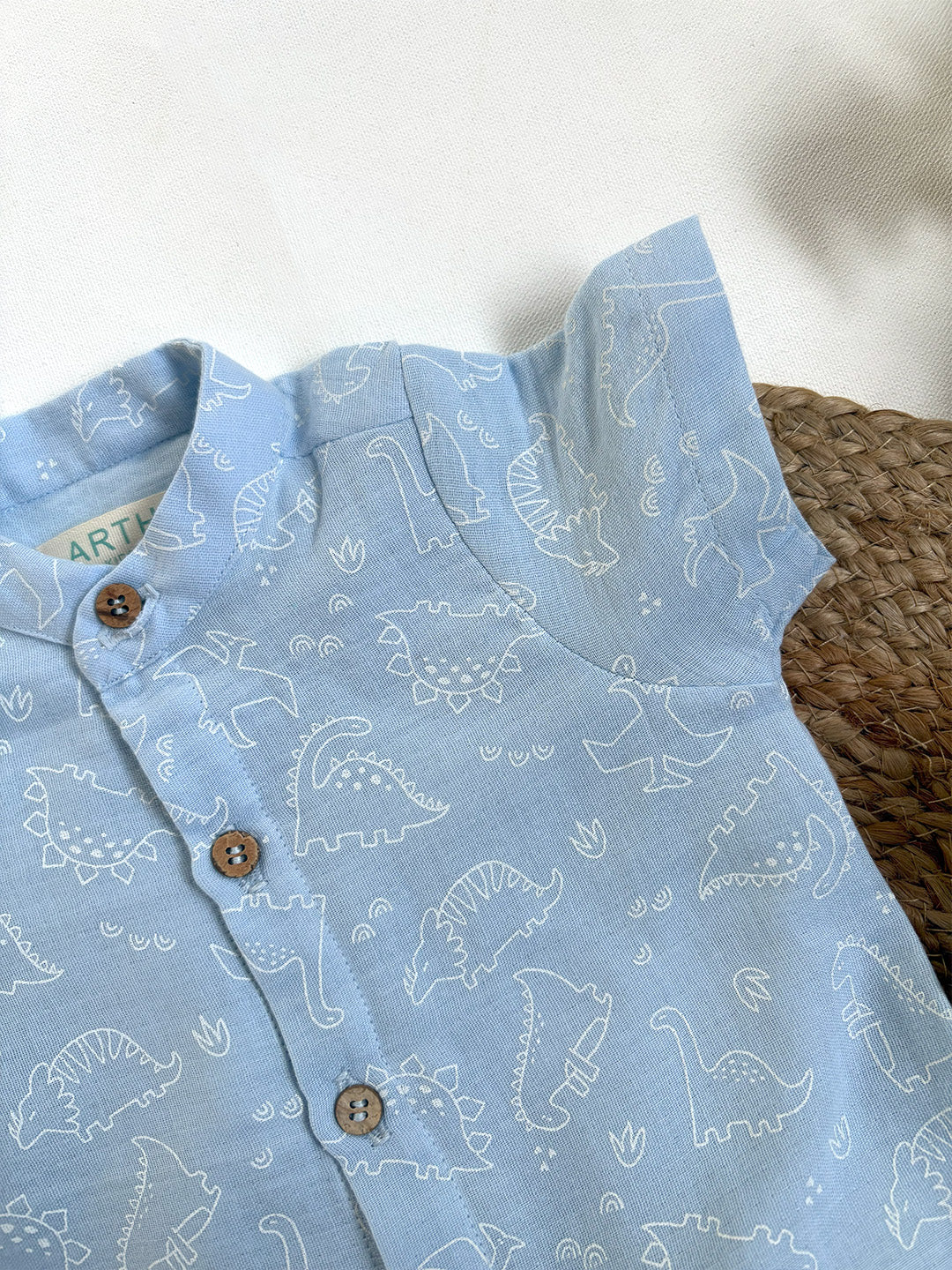 Light Blue Dino Printed Cotton Co-ord Set for Baby Boys
