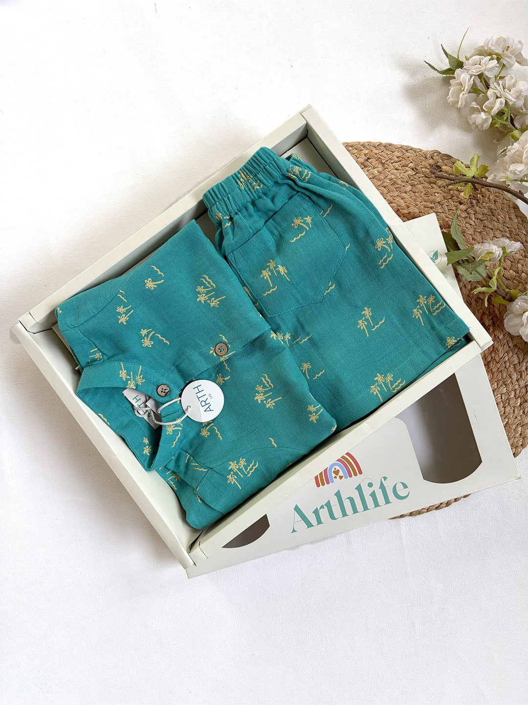 Teal Blue Cotton Co-ord Set for Baby Boys