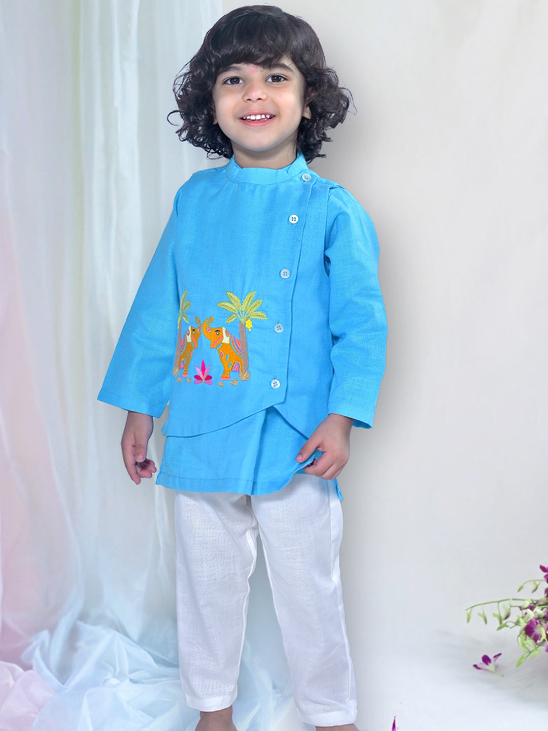 Aqua Elephant Kurta Set