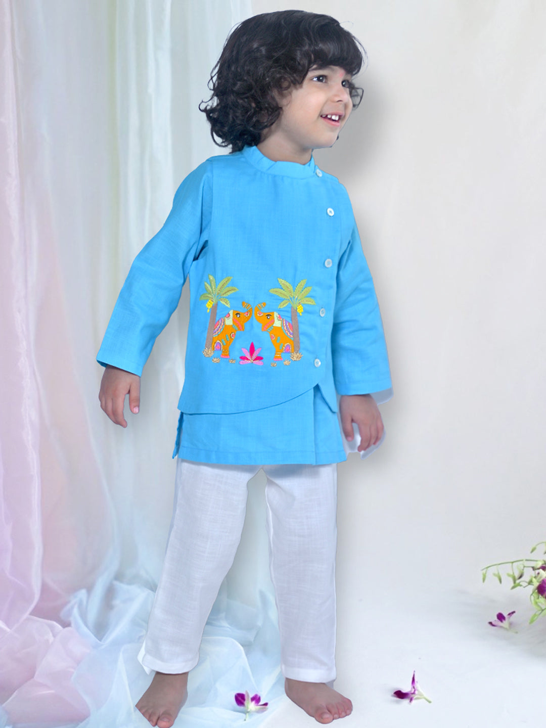 Aqua Elephant Kurta Set