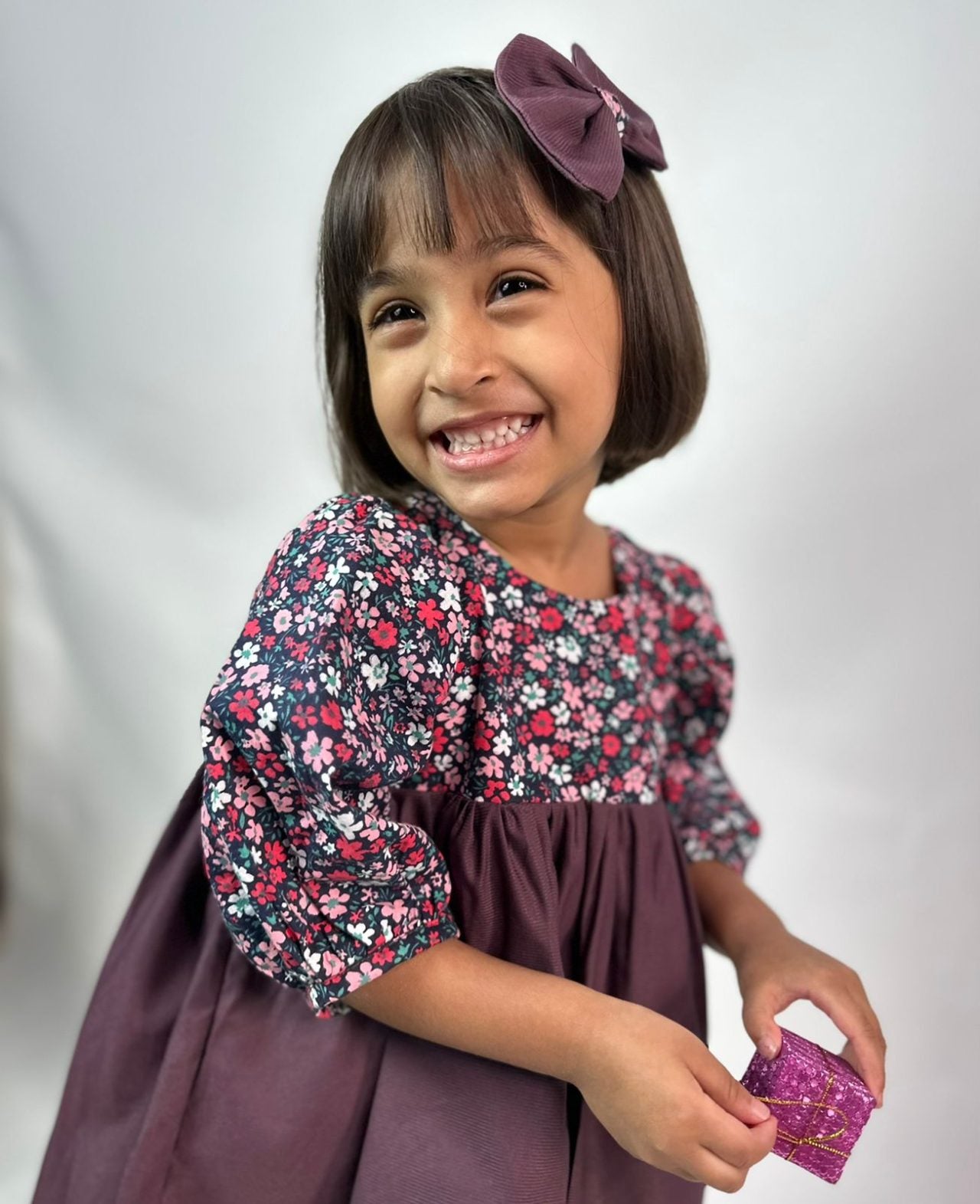 Wine Floral Fit and Flare Dress