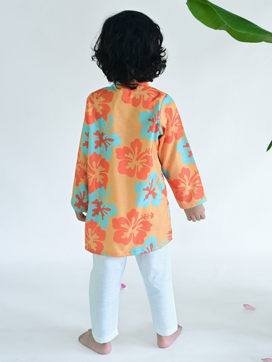Orange Hibiscus Floral Kurta Pajama Set