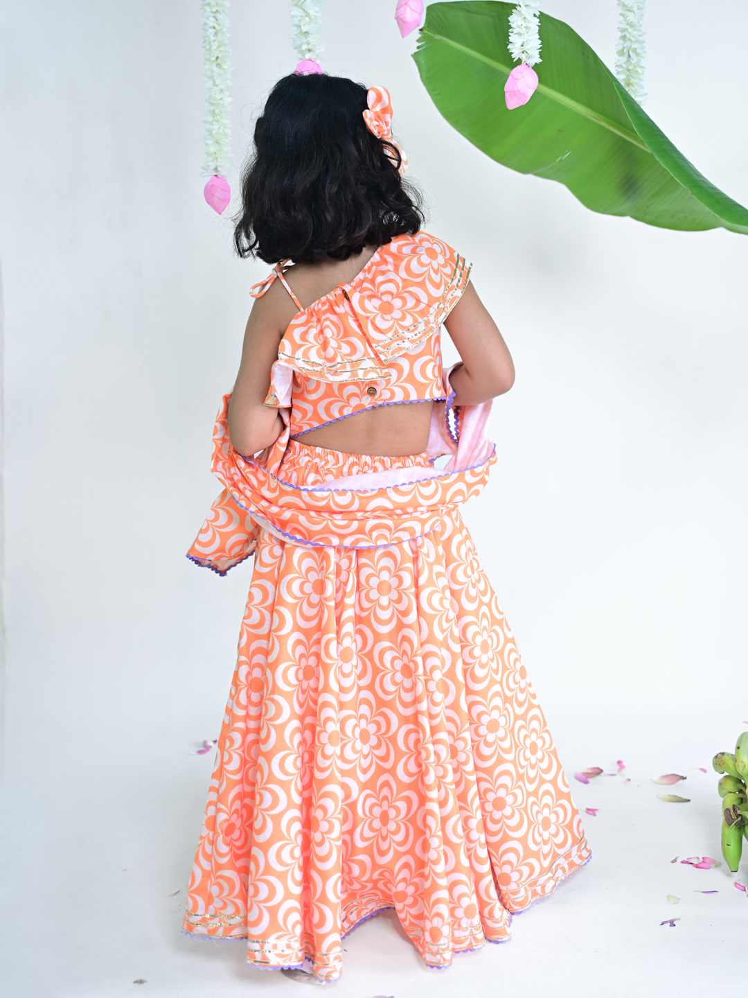 Bloom Girls Orange Festive Lehenga Set