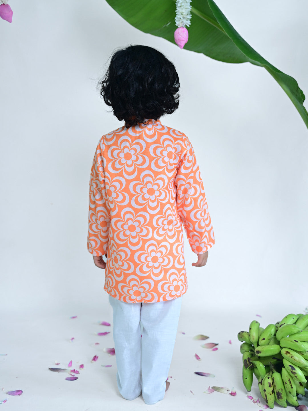 Orange Floral Printed Kurta Pajama Set