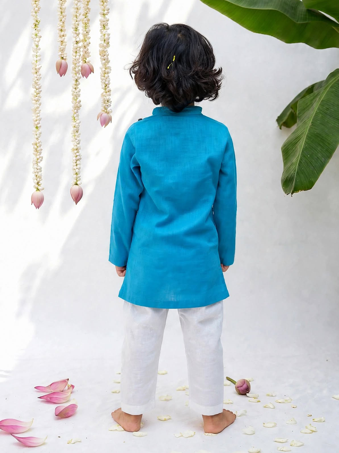 Blue Elephant Embroidered Kurta Pajama Set