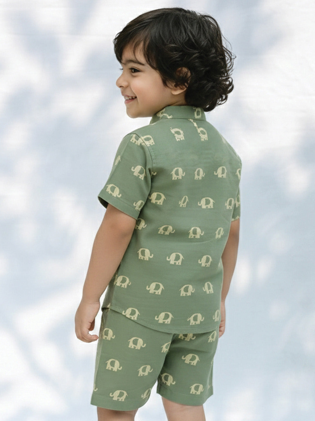 Green Elephant Printed Shirt & Short set