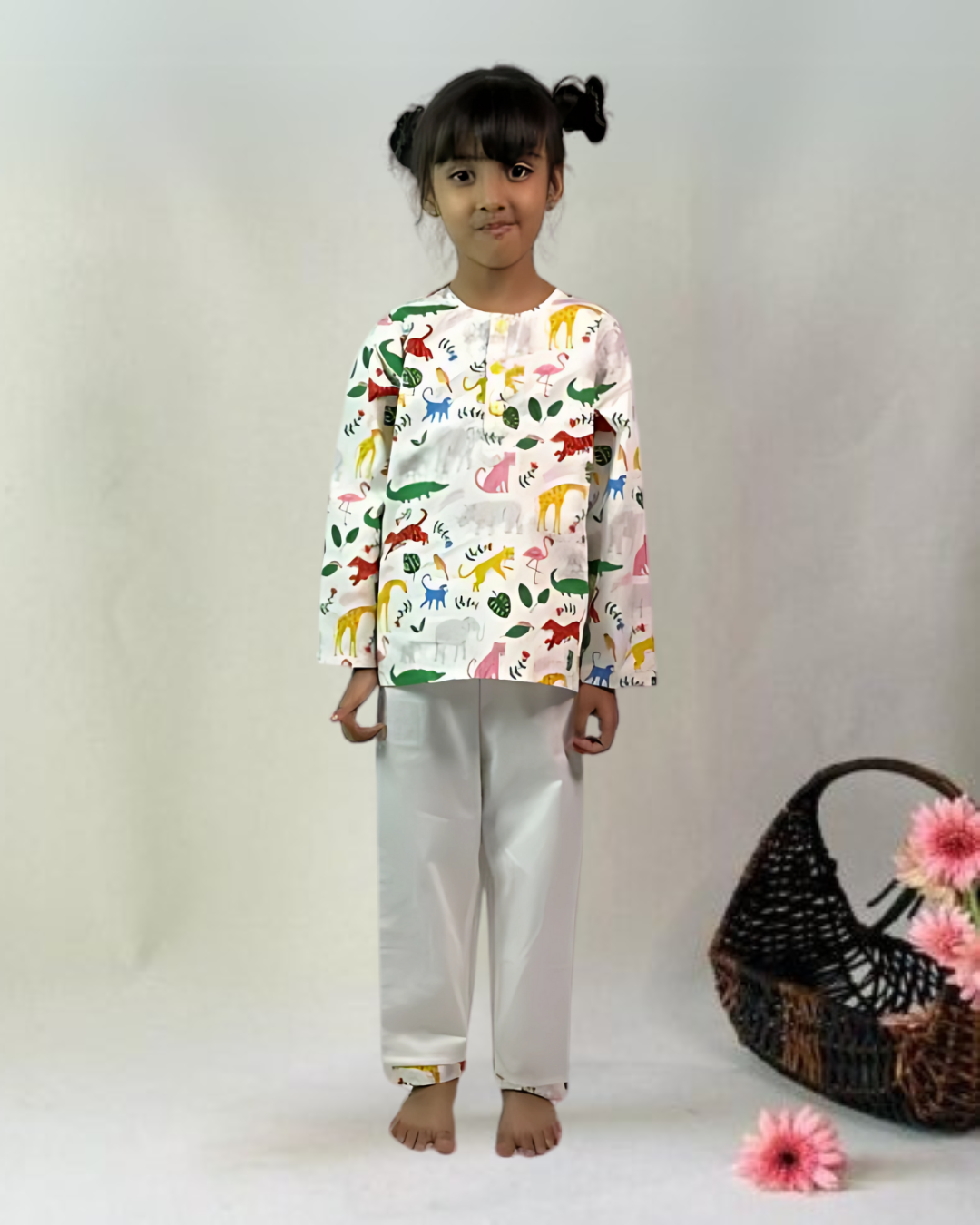 White Animal Printed Night Dress