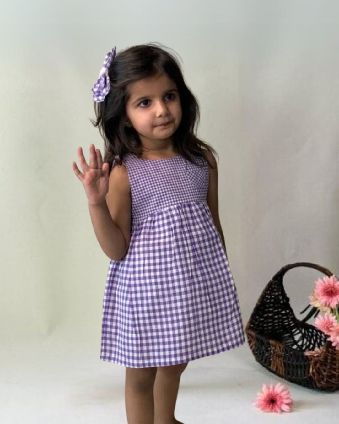 Purple Checkered Cotton Dress
