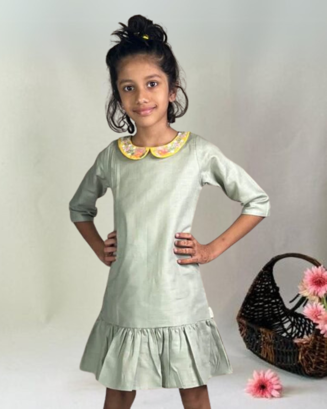 Green and Yellow Peppa Collared Dress