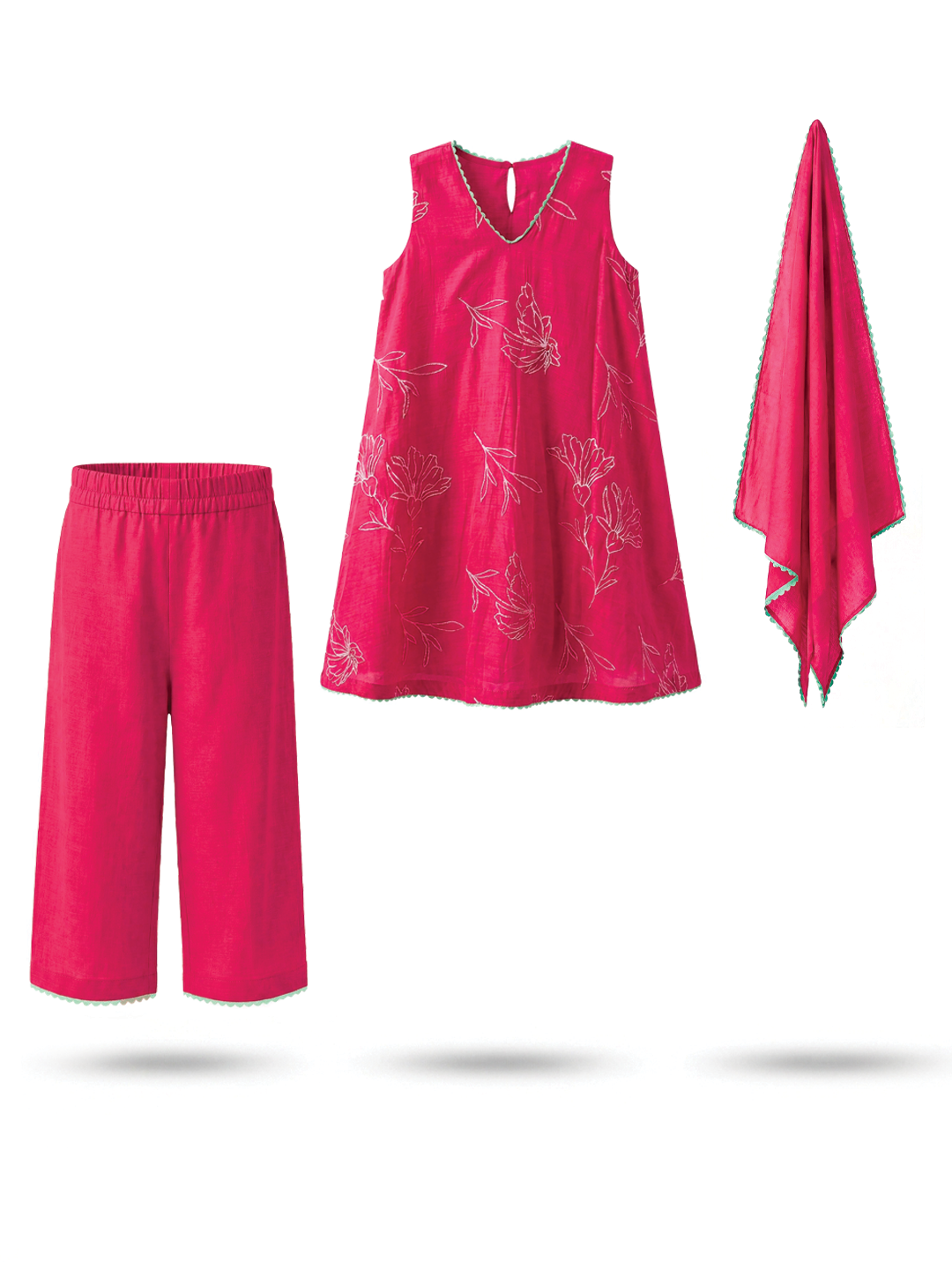 Magenta Pink Embroidered Tunic Set