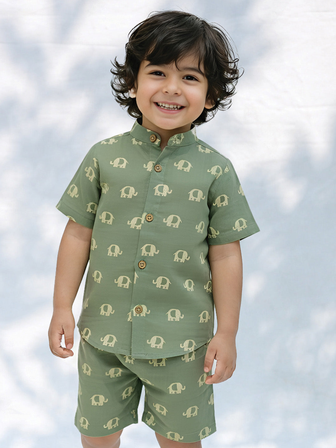 Green Elephant Printed Shirt & Short set