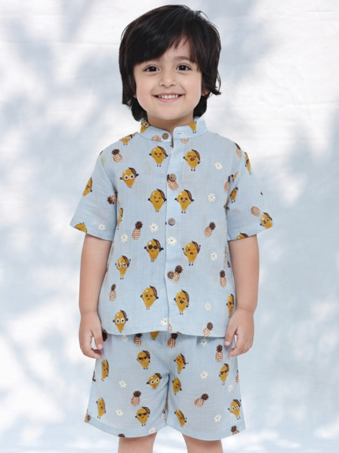 Sky blue printed shirt & Shorts set