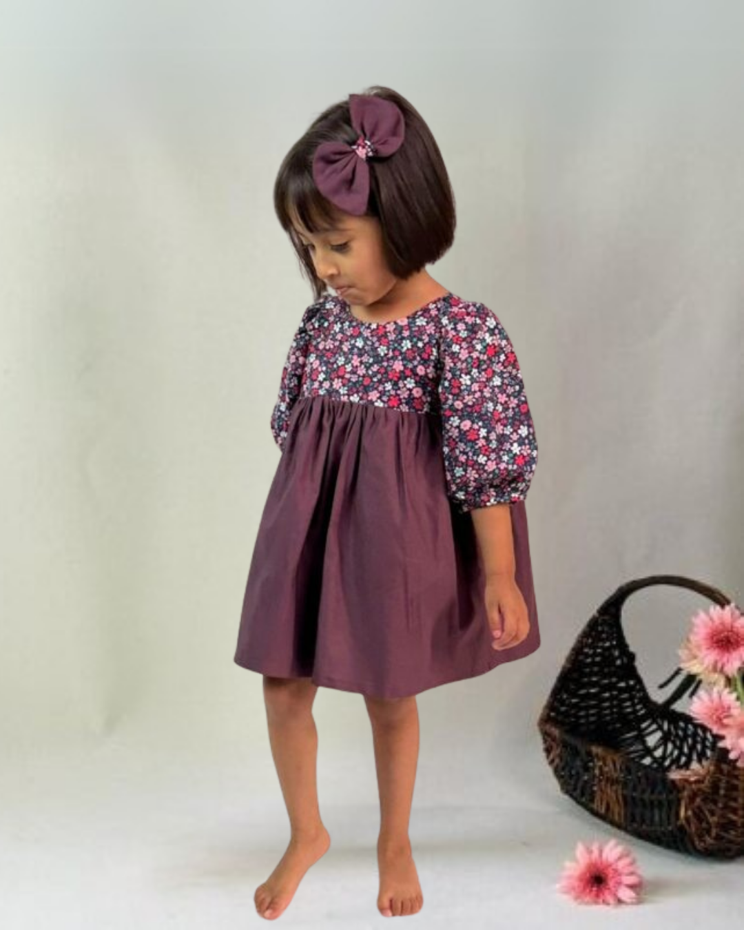 Wine Floral Fit and Flare Dress