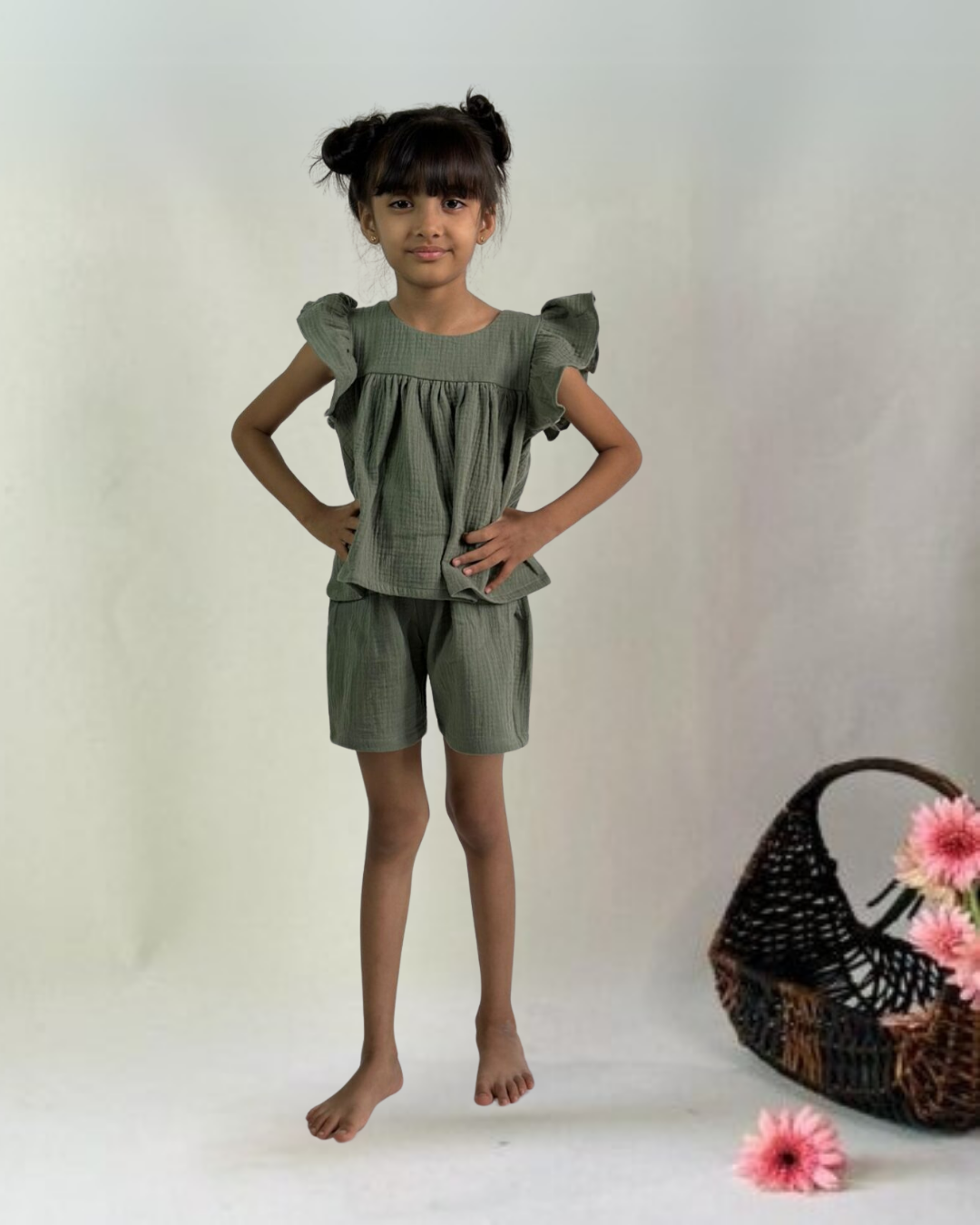Olive Ruffle Shorts