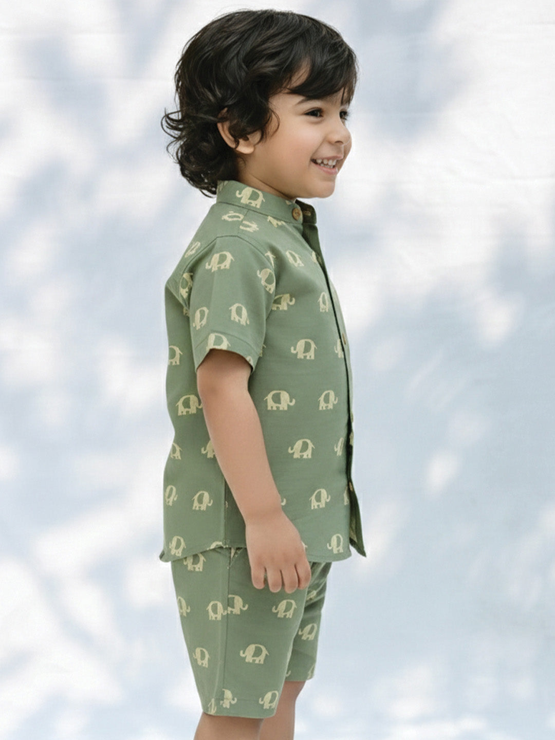 Green Elephant Printed Shirt & Short set