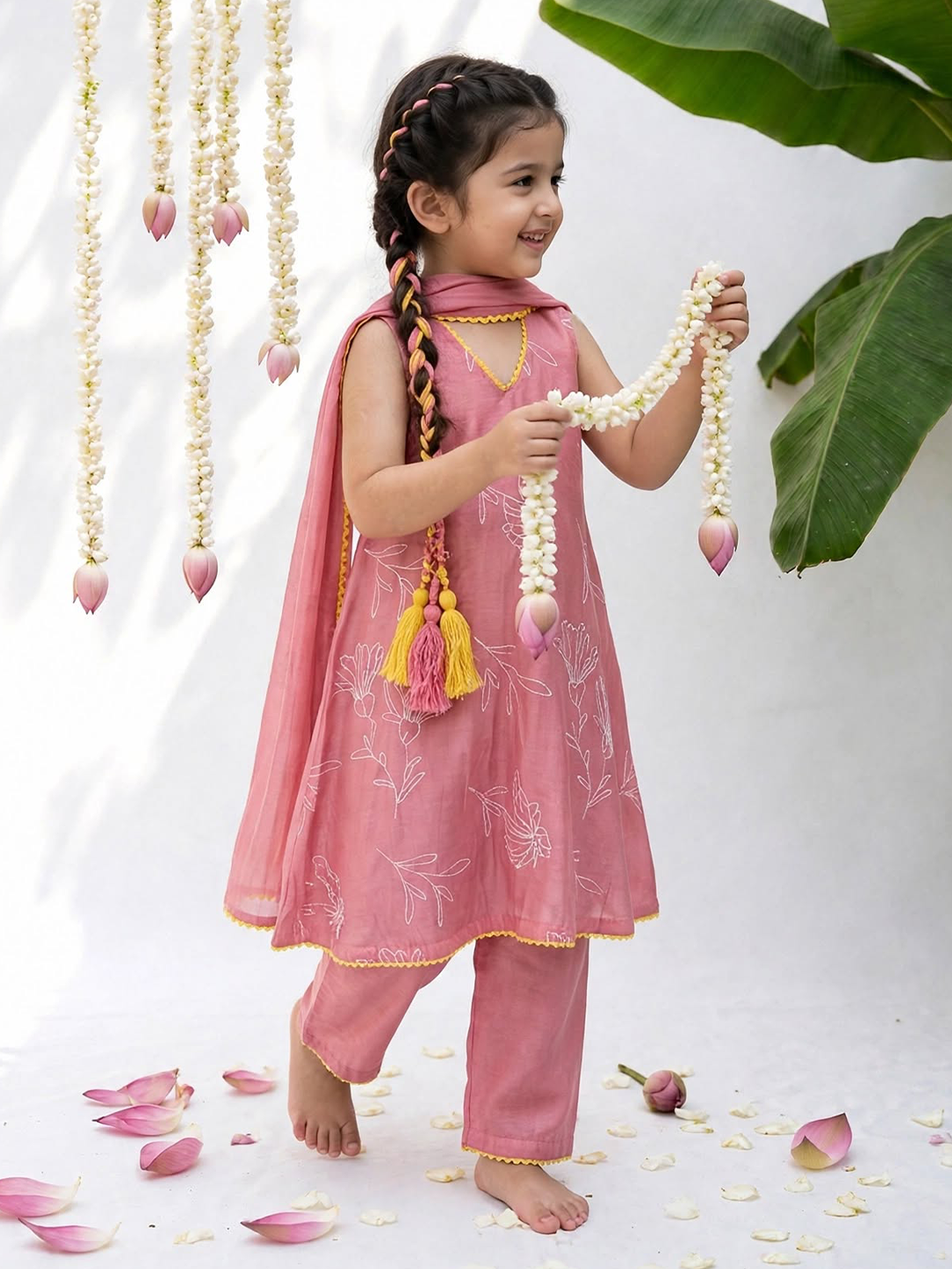 Peach Embroidered Tunic Set