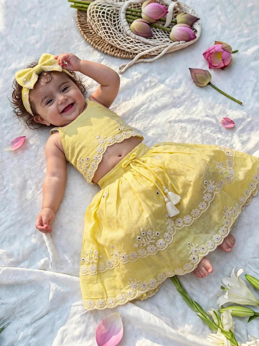 Butter Yellow Lucknowi Baby Lehenga Set