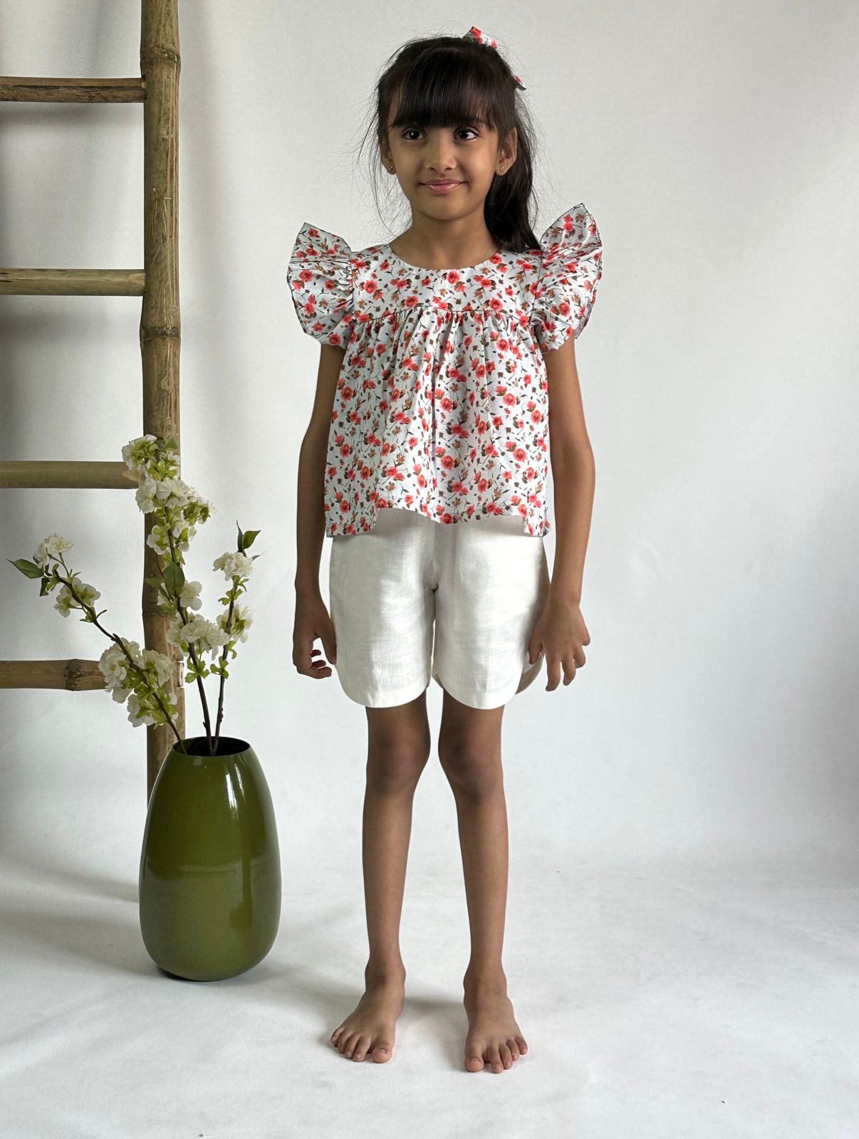 Floral Ruffle Top With Shorts
