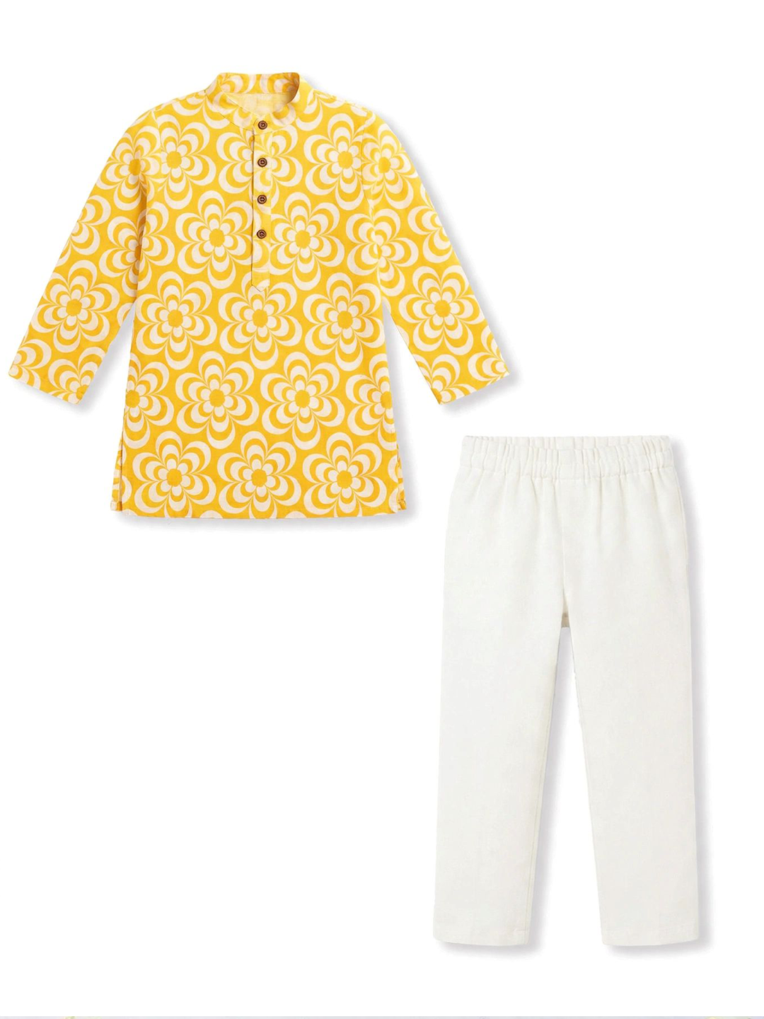Yellow floral Printed Kurta Pajama Set