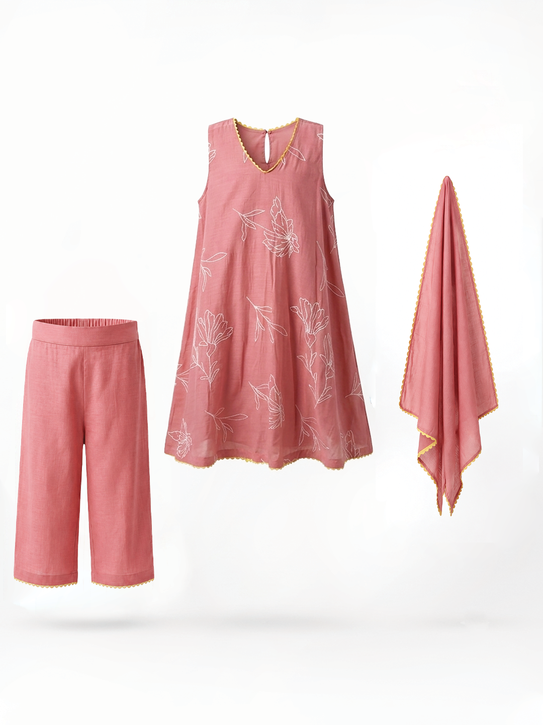 Peach Embroidered Tunic Set