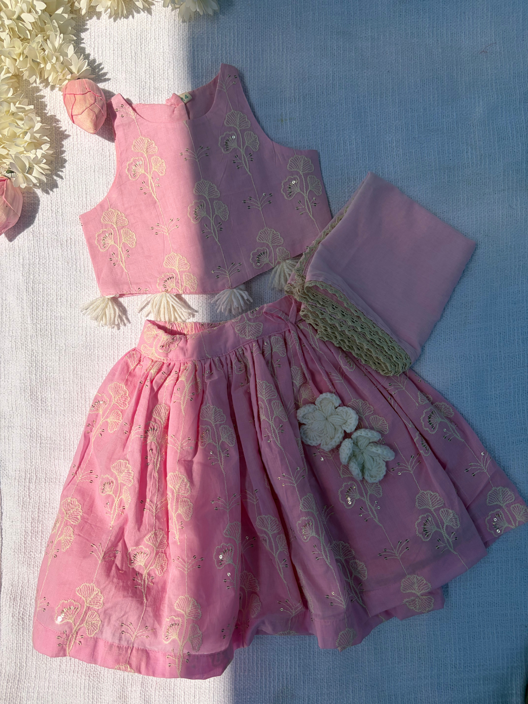 Pink Embroidered Baby Lehenga Set