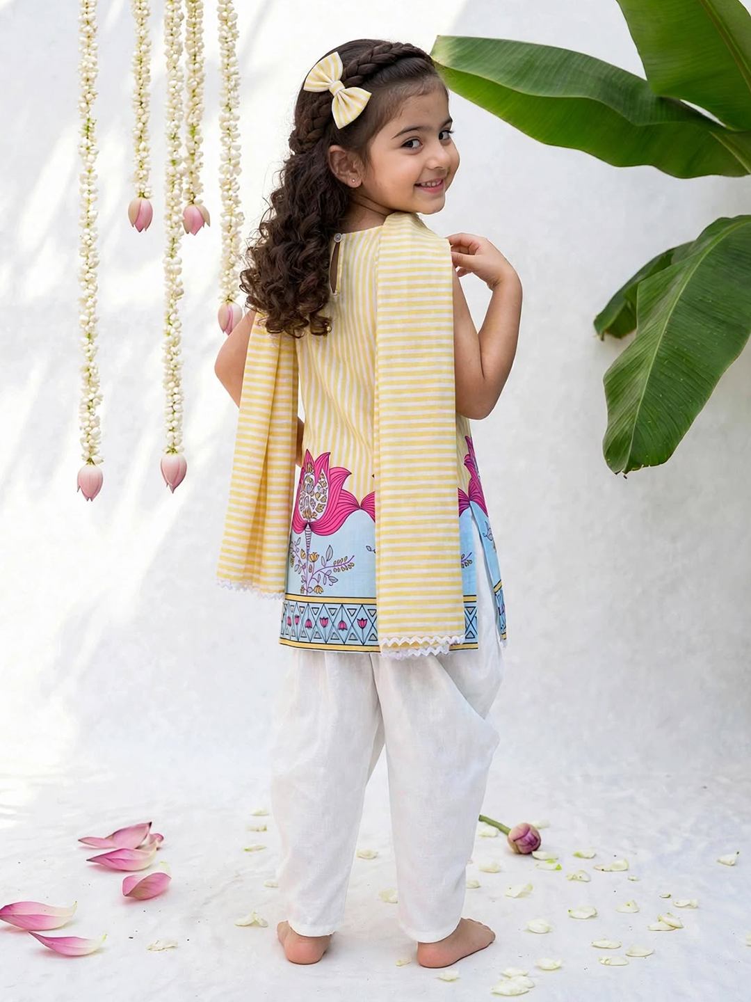 Yellow Kamal Printed Dhoti Set