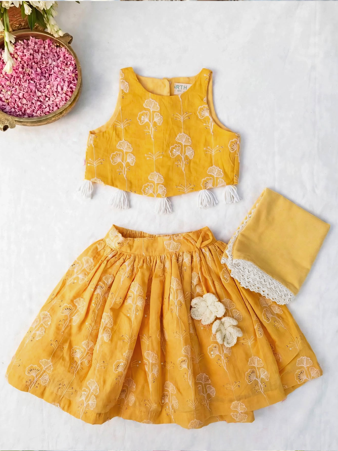 Yellow Embroidered Baby Lehenga Set