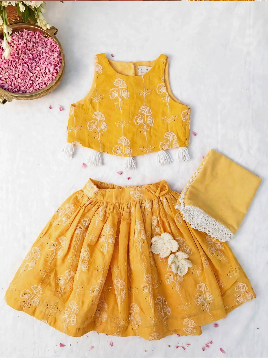 Yellow Embroidered Baby Lehenga Set