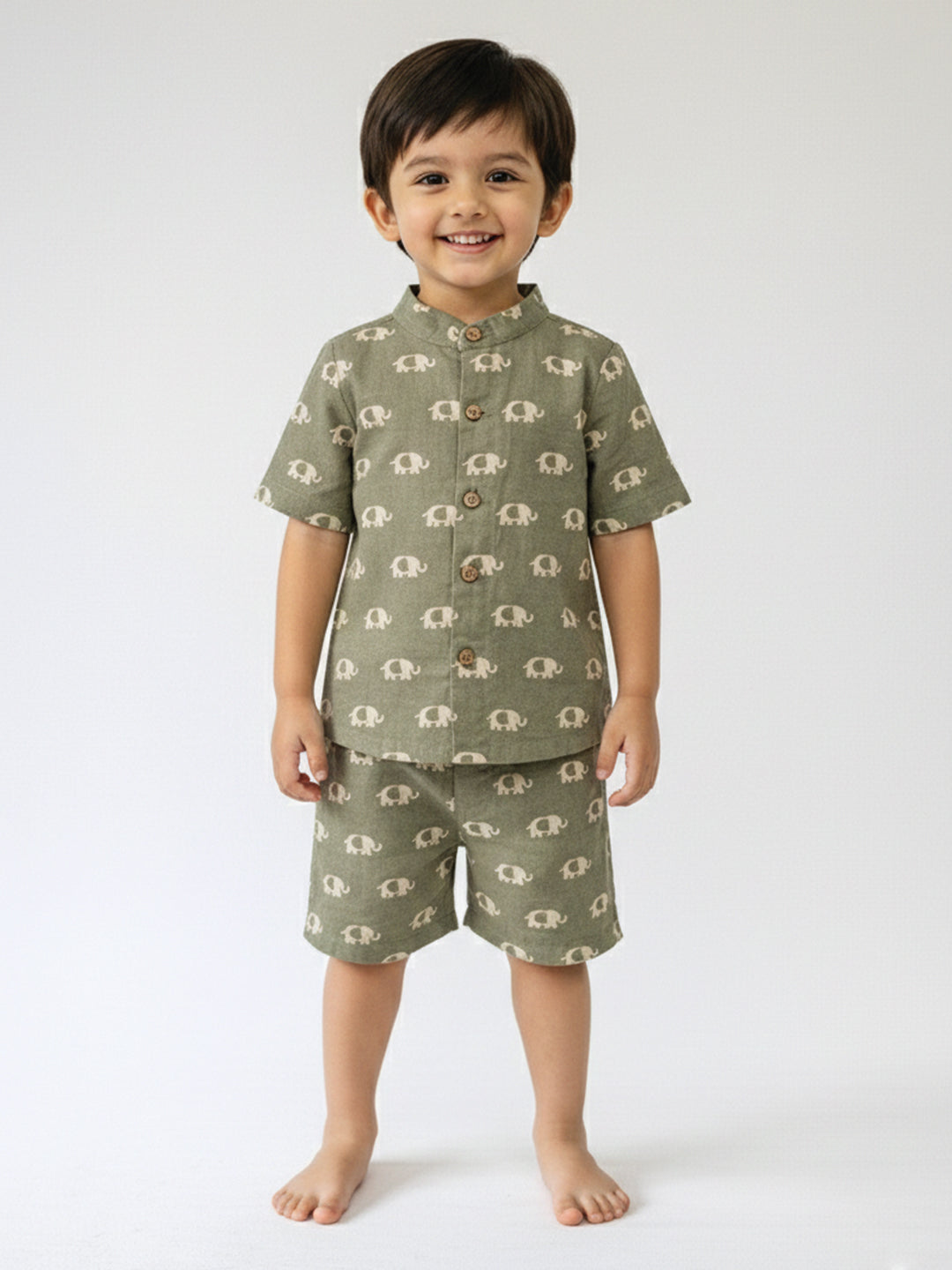 Green Elephant Printed Shirt & Short set
