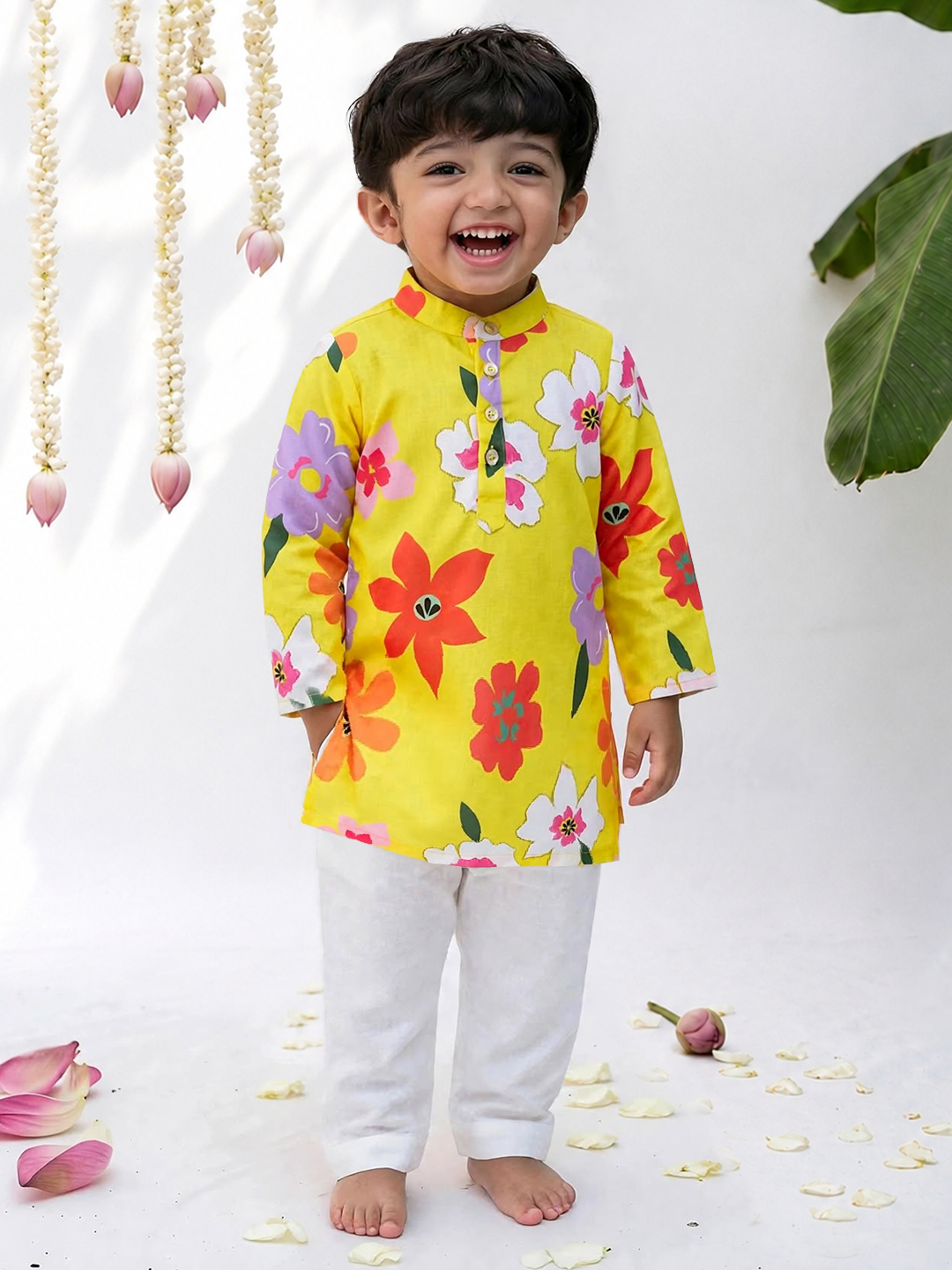 Lemon Yellow Printed Kurta Set